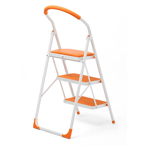 踏み台（折りたたみ・トラック荷台昇降・トラック昇降設備・ステップ・ステップスツール・ステップラダー・クッション付・椅子・3段・滑り止め・オレンジ） SNCH003D