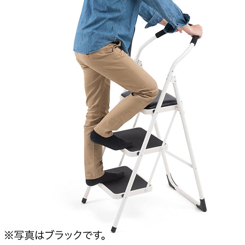 踏み台（折りたたみ・トラック荷台昇降・トラック昇降設備・ステップ・ステップスツール・ステップラダー・クッション付・椅子・3段・滑り止め・グリーン） SNCH003G