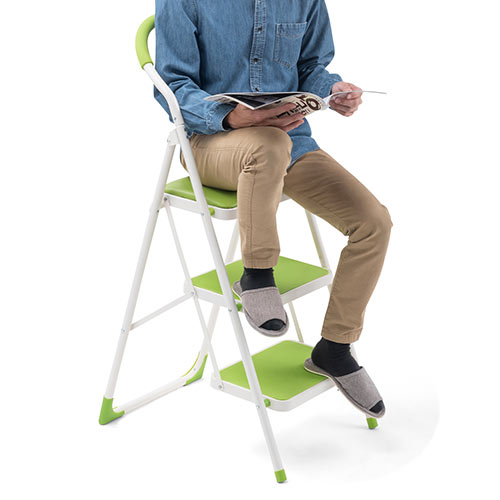 踏み台（折りたたみ・トラック荷台昇降・トラック昇降設備・ステップ・ステップスツール・ステップラダー・クッション付・椅子・3段・滑り止め・グリーン） SNCH003G