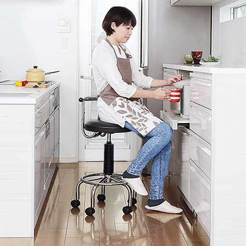 【アウトレット・中古・セール】2WAYカウンターチェア（キャスター・アジャスター両対応・バーカウンター・腰痛対策・回転椅子・ブラック）