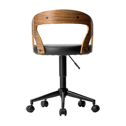 曲木オフィスチェア（ウォルナット・木製・背もたれ・座面高さ44.5cm～52cm・ガス圧昇降式・360°回転・キャスター付き）
