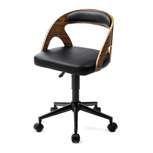 曲木オフィスチェア（ウォルナット・木製・背もたれ・座面高さ44.5cm～52cm・ガス圧昇降式・360°回転・キャスター付き）