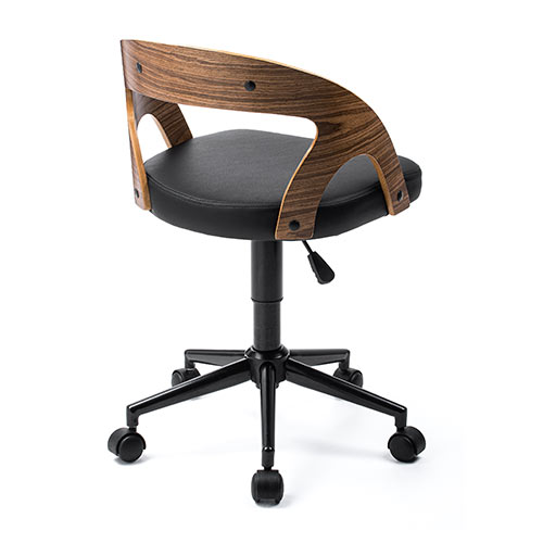 曲木オフィスチェア（ウォルナット・木製・背もたれ・座面高さ44.5cm～52cm・ガス圧昇降式・360°回転・キャスター付き）