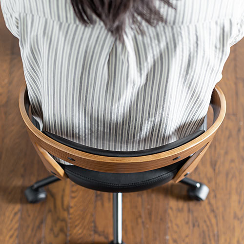 曲木オフィスチェア（ウォルナット・木製・背もたれ・座面高さ44.5cm～52cm・ガス圧昇降式・360°回転・キャスター付き）
