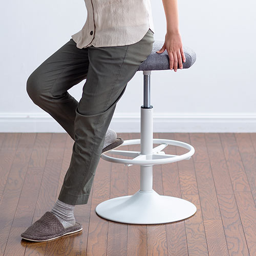 カウンターチェア（バーチェア・ハイスツール・昇降デスク・スタンディングデスク・高さ調整可能足置き・座面高さ65cm～78cm・ガス圧昇降式・360°回転・サドル型座面・グレー）