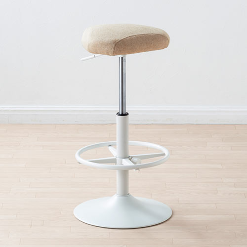 カウンターチェア（バーチェア・ハイスツール・昇降デスク・スタンディングデスク・高さ調整可能足置き・座面高さ65cm～78cm・ガス圧昇降式・360°回転・サドル型座面・ベージュ）