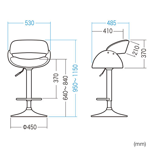 カウンターチェア バーチェア 幅広座面 天然木 ウォールナット PUレザー