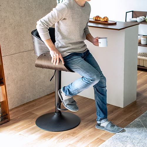 カウンターチェア バーチェア 幅広座面 天然木 ウォールナット PUレザー