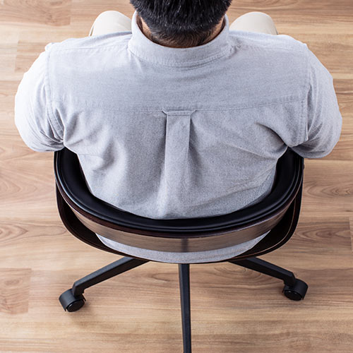 ウッドバーチェア オフィスチェア ワークチェア 幅広座面 天然木 ウォールナット PUレザー キャスター