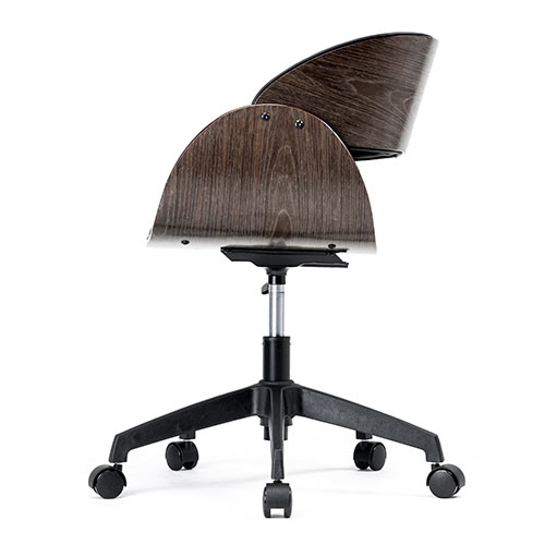 ウッドバーチェア オフィスチェア ワークチェア 幅広座面 天然木 ウォールナット PUレザー キャスター