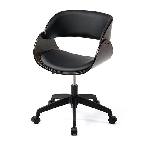 ウッドバーチェア オフィスチェア ワークチェア 幅広座面 天然木 ウォールナット PUレザー キャスター