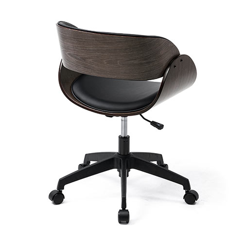 ウッドバーチェア オフィスチェア ワークチェア 幅広座面 天然木 ウォールナット PUレザー キャスター