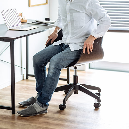 ウッドバーチェア オフィスチェア ワークチェア 幅広座面 天然木 ウォールナット PUレザー キャスター