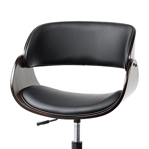 ウッドバーチェア オフィスチェア ワークチェア 幅広座面 天然木 ウォールナット PUレザー キャスター