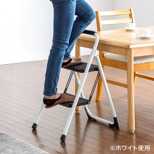 脚立（2段タイプ・踏み台・トラック荷台昇降・トラック昇降設備・ステップ・折りたたみ・滑り止め・持ち手・手すり付き・黒） SNCH046BK