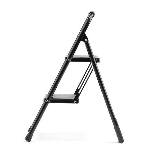 脚立（2段タイプ・踏み台・トラック荷台昇降・トラック昇降設備・ステップ・折りたたみ・滑り止め・持ち手・手すり付き・黒） SNCH046BK