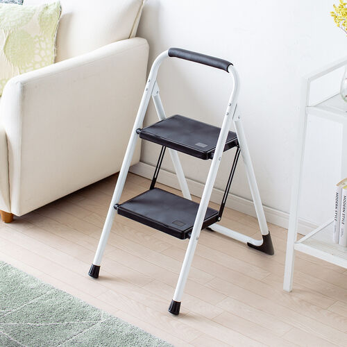 脚立（2段タイプ・踏み台・トラック荷台昇降・トラック昇降設備・ステップ・折りたたみ・滑り止め・持ち手・手すり付き・白） SNCH046W