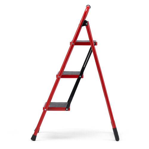 脚立（踏み台・折りたたみ・滑り止め付き・持ち手付き・手すり付き・3段・レッド）