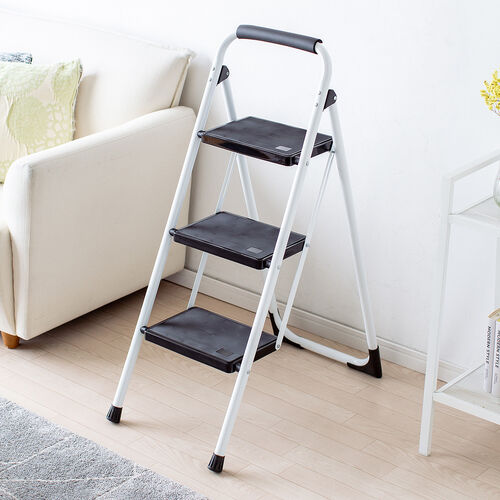 脚立（3段タイプ・踏み台・トラック荷台昇降・トラック昇降設備・ステップ・折りたたみ・滑り止め・持ち手・手すり付き・白） SNCH047W
