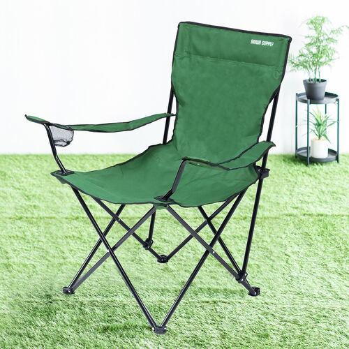 折りたたみチェア（キャンピングオフィスチェア・ワーケーション・アウトドア・カップホルダー付き・コンパクト収納・収納袋付き・グリーン）