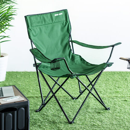 折りたたみチェア（キャンピングオフィスチェア・ワーケーション・アウトドア・カップホルダー付き・コンパクト収納・収納袋付き・グリーン）