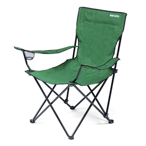 折りたたみチェア（キャンピングオフィスチェア・ワーケーション・アウトドア・カップホルダー付き・コンパクト収納・収納袋付き・グリーン）