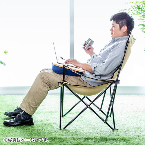 折りたたみチェア（キャンピングオフィスチェア・ワーケーション・アウトドア・カップホルダー付き・コンパクト収納・収納袋付き・グリーン）
