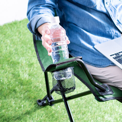 折りたたみチェア（キャンピングオフィスチェア・ワーケーション・アウトドア・カップホルダー付き・コンパクト収納・収納袋付き・グリーン）
