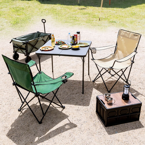 折りたたみチェア（キャンピングオフィスチェア・ワーケーション・アウトドア・カップホルダー付き・コンパクト収納・収納袋付き・グリーン）