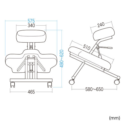 バランスチェア（あぐらチェア・ガス圧式・高さ調整・角度調整・キャスター・ストッパー・クッション付き スチール製・胡坐椅子）