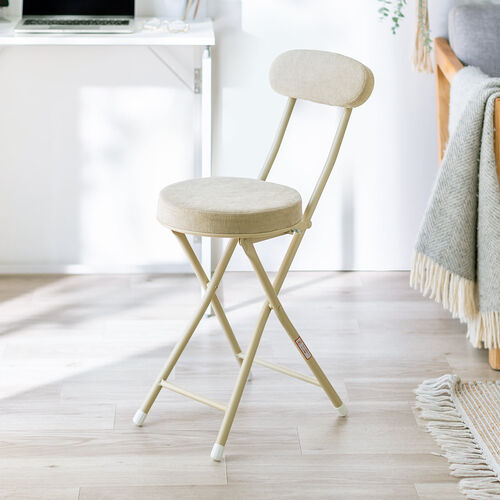 折りたたみチェア（コンパクト・軽量・クッション・パイプ・布・背もたれ・持ち運び・キッチン・スリム・完成品・テレワーク・ベージュ）