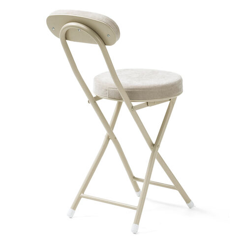 折りたたみチェア（コンパクト・軽量・クッション・パイプ・布・背もたれ・持ち運び・キッチン・スリム・完成品・テレワーク・ベージュ）