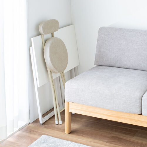 折りたたみチェア（コンパクト・軽量・クッション・パイプ・布・背もたれ・持ち運び・キッチン・スリム・完成品・テレワーク・ベージュ）