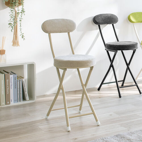 折りたたみチェア（コンパクト・軽量・クッション・パイプ・布・背もたれ・持ち運び・キッチン・スリム・完成品・テレワーク・ベージュ）