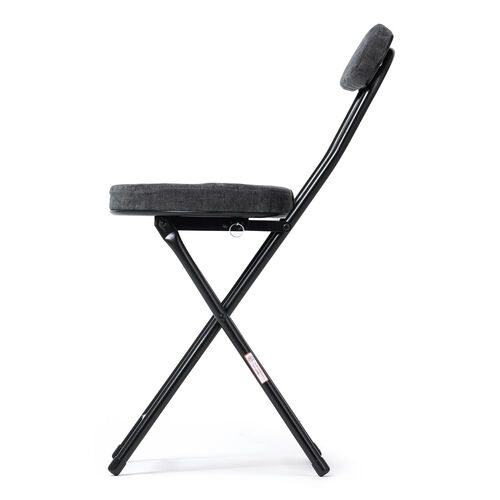 折りたたみチェア（コンパクト・軽量・クッション・パイプ・布・背もたれ・持ち運び・キッチン・スリム・完成品・テレワーク・ブラック）