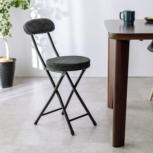折りたたみチェア（コンパクト・軽量・クッション・パイプ・布・背もたれ・持ち運び・キッチン・スリム・完成品・テレワーク・ブラック）