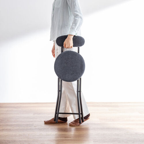 折りたたみチェア（コンパクト・軽量・クッション・パイプ・布・背もたれ・持ち運び・キッチン・スリム・完成品・テレワーク・ブラック）