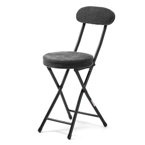 折りたたみチェア（コンパクト・軽量・クッション・パイプ・布・背もたれ・持ち運び・キッチン・スリム・完成品・テレワーク・ブラック）