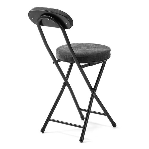 折りたたみチェア（コンパクト・軽量・クッション・パイプ・布・背もたれ・持ち運び・キッチン・スリム・完成品・テレワーク・ブラック）