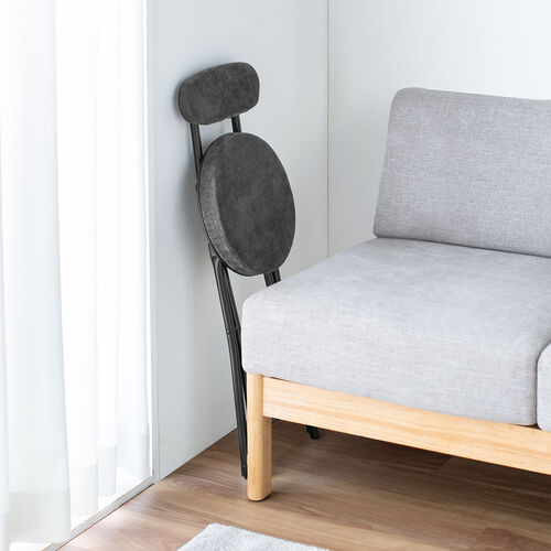 折りたたみチェア（コンパクト・軽量・クッション・パイプ・布・背もたれ・持ち運び・キッチン・スリム・完成品・テレワーク・ブラック）