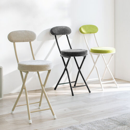 折りたたみチェア（コンパクト・軽量・クッション・パイプ・布・背もたれ・持ち運び・キッチン・スリム・完成品・テレワーク・ブラック）