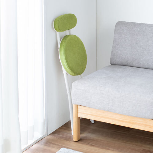 折りたたみチェア（コンパクト・軽量・クッション・パイプ・布・背もたれ・持ち運び・キッチン・スリム・完成品・テレワーク・グリーン）