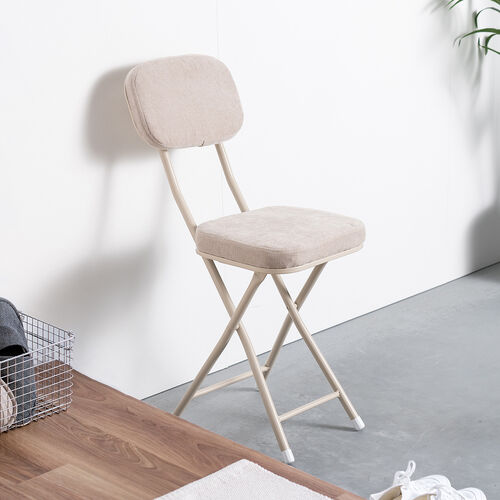 折りたたみチェア（コンパクト・軽量・クッション・パイプ・布・背もたれ・持ち運び・キッチン・ファブリック・スリム・完成品・ベージュ）