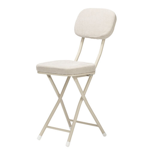 折りたたみチェア（コンパクト・軽量・クッション・パイプ・布・背もたれ・持ち運び・キッチン・ファブリック・スリム・完成品・ベージュ）