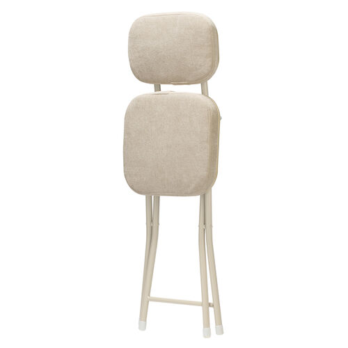 折りたたみチェア（コンパクト・軽量・クッション・パイプ・布・背もたれ・持ち運び・キッチン・ファブリック・スリム・完成品・ベージュ）