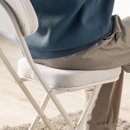 折りたたみチェア（コンパクト・軽量・クッション・パイプ・布・背もたれ・持ち運び・キッチン・ファブリック・スリム・完成品・ベージュ）