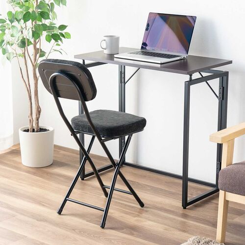 折りたたみチェア（コンパクト・軽量・クッション・パイプ・布・背もたれ・持ち運び・キッチン・ファブリック・スリム・完成品・ブラック）