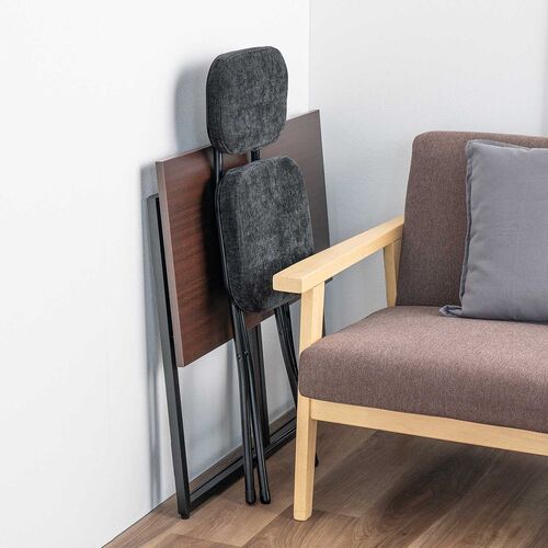 折りたたみチェア（コンパクト・軽量・クッション・パイプ・布・背もたれ・持ち運び・キッチン・ファブリック・スリム・完成品・ブラック）