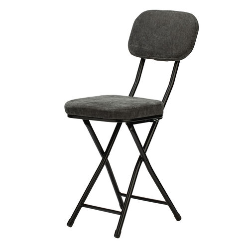 折りたたみチェア（コンパクト・軽量・クッション・パイプ・布・背もたれ・持ち運び・キッチン・ファブリック・スリム・完成品・ブラック）