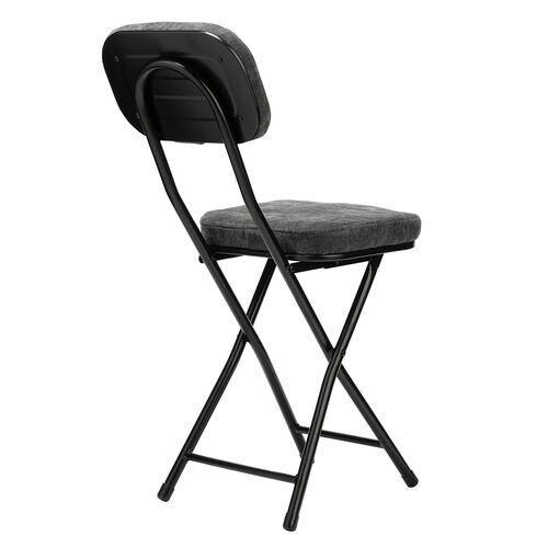 折りたたみチェア（コンパクト・軽量・クッション・パイプ・布・背もたれ・持ち運び・キッチン・ファブリック・スリム・完成品・ブラック）